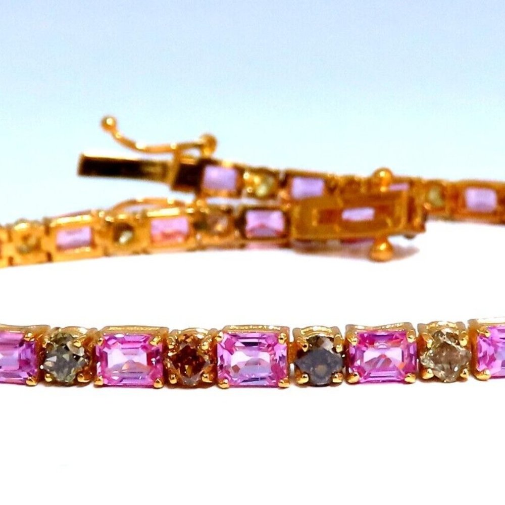 Natural Pink Sapphires & Fancy Color Diamonds bracelet 14kt Fancy Yellow Brown*